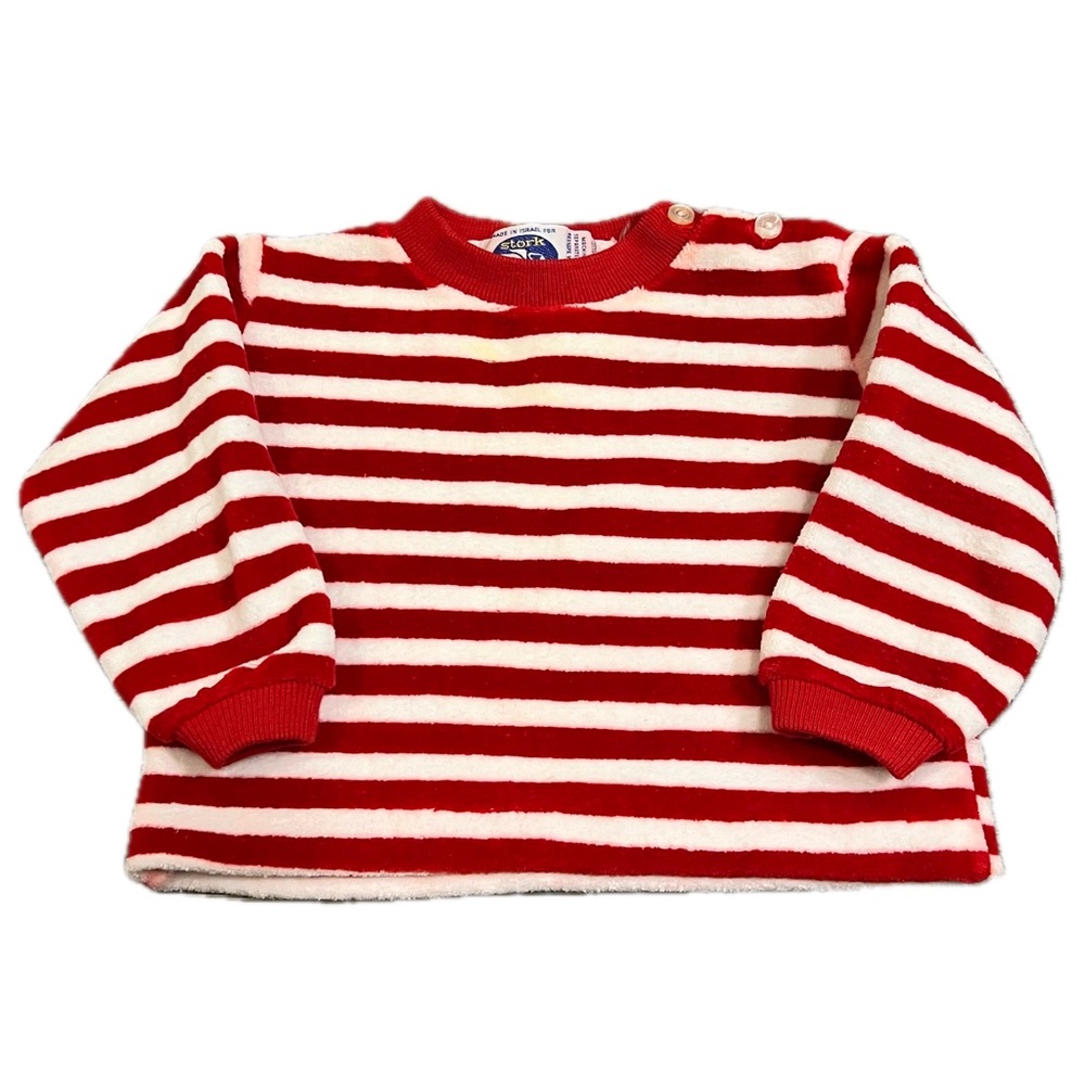 Vintage Rare 1970s Red White Striped velour shirt retro Christmas nautical